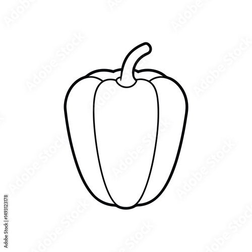 Bell pepper with stem Black line drawing
