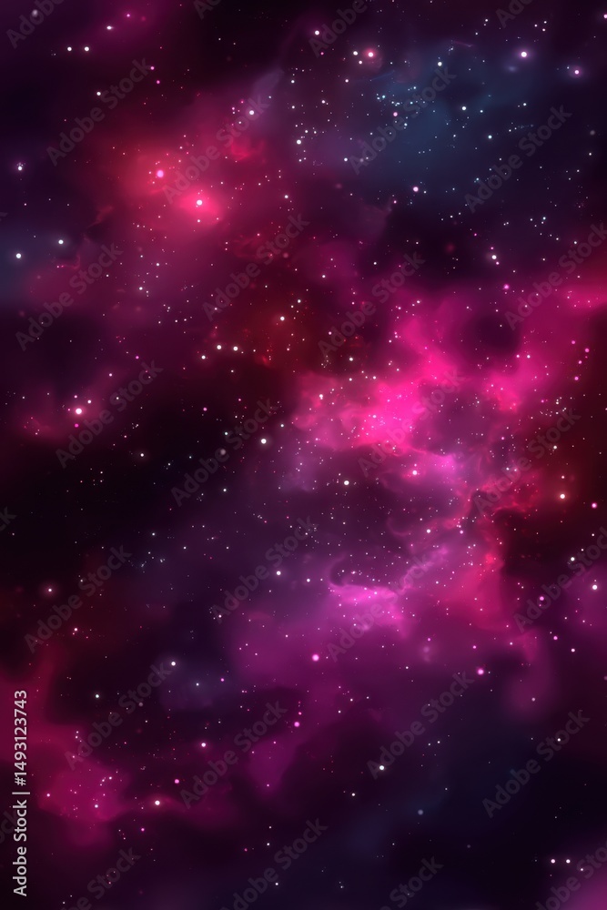 Obraz premium Vivid Pink Nebula and Starfield in Deep Space Digital Art Vertical Background Galaxy Cosmic Scene