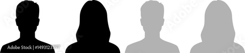 Set of icon avatar profile icon in silhouettes. Profile icon. Avatar icons set. Male and female head silhouettes. Man and woman avatar profile. Male and Female face silhouette icon.