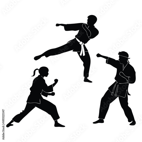 martial art Vector or karate silhouettes vector illustration Japan and China traditional martial art. self-defense presentation symbols. body poses icons. Karate poses signs