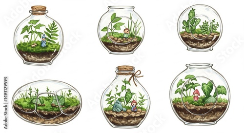 Whimsical Miniature Terrariums in Glass Jars