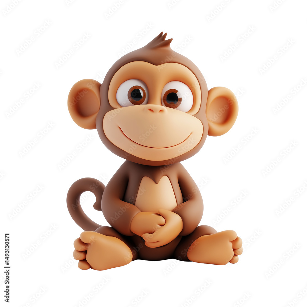 Fototapeta premium 3d rendering icon monkey illustration PNG. cartoon minimal style monkey on transparent isolated background.