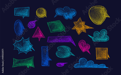 Vector kid speech bubble Hand drawn pencil art set