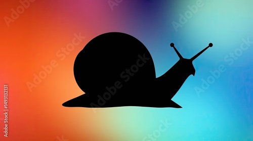 Silhouette of a snail against vibrant colorful gradient background