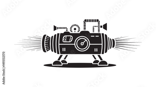 Futuristic Steampunk Rocket Machine Icon, with Gears and Tubes