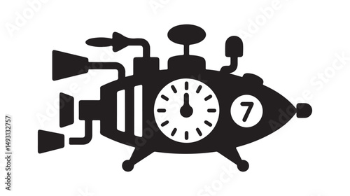 Futuristic Steampunk Rocket Machine Icon, with Gears and Tubes