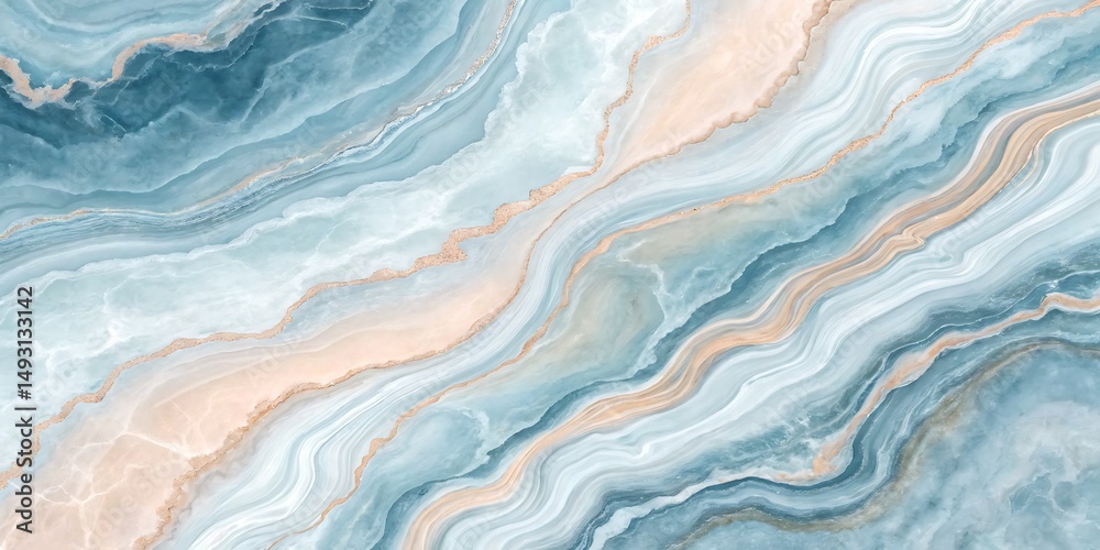 Obraz premium Blue and Beige Marble Art Pattern, Abstract Flowing Wave Background, Elegant Agate Look