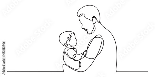 Line Art Illustration of a Father Embracing His Child, Simple and Touching Representation of Love and Family Bond. Ideal for Parenting, Family, and Emotional Connections in Art.
