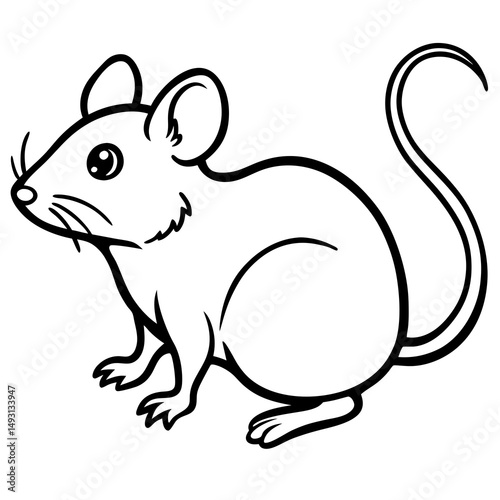 Cute cartoon mouse line art illustration