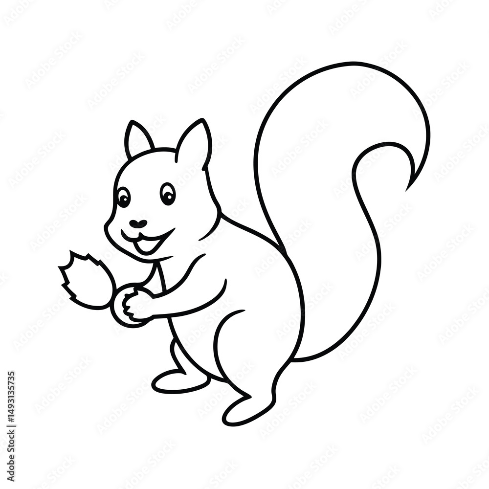 Naklejka premium Cute Cartoon Squirrel Holding Nut Outline
