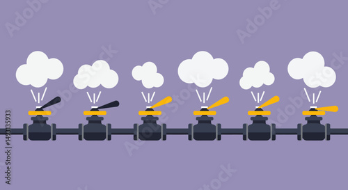 Pipeline Valves With Steam Sequence Illustration