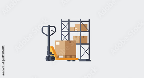 Warehouse Illustration With Pallet Jack And Shelves
