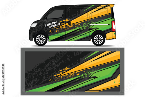 Car van Wrap design for company, decal, wrap, and sticker. abstract stripe background kit designs for van wrap vehicle EPS 10