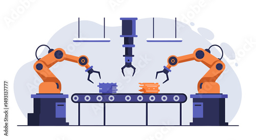 Orange Robotic Arms On Assembly Line