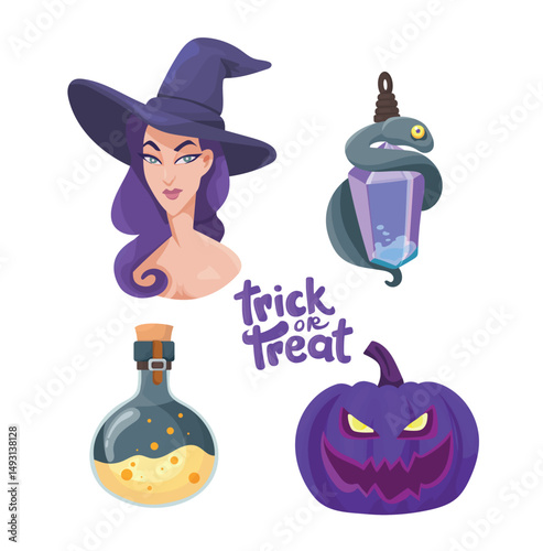 Halloween set. Flat vector, clipart illustration isolated on white background.