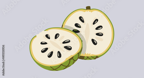 Sliced Custard Apple Pixel Art Illustration