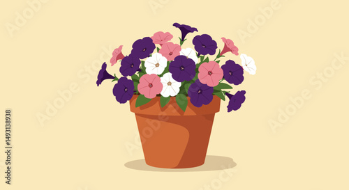 Colorful Petunia Bouquet In Terracotta Pot