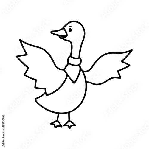 Cute Cartoon Goose Illustration Outline