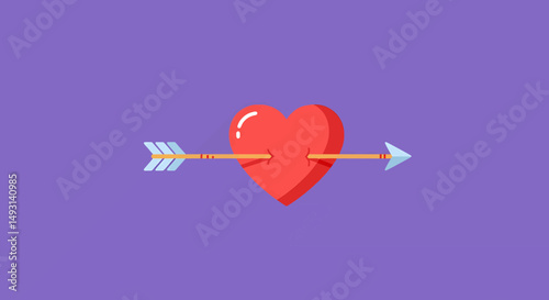 Pixel Art Heart With Arrow On Purple Background