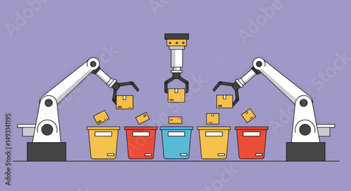 Pixel Art Robots Sorting Colored Boxes