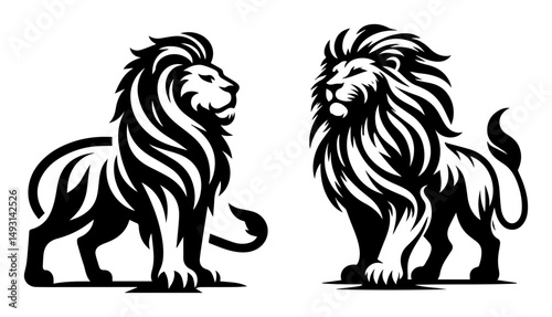 lion vector set in bold majestic black and white style