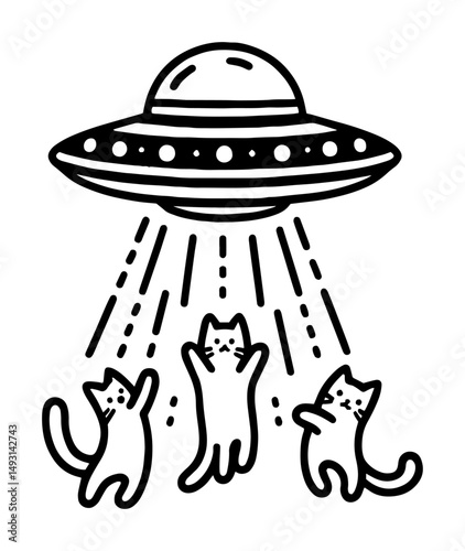 ufo and cat abduction cartoon silhouette vector for laser engraving
