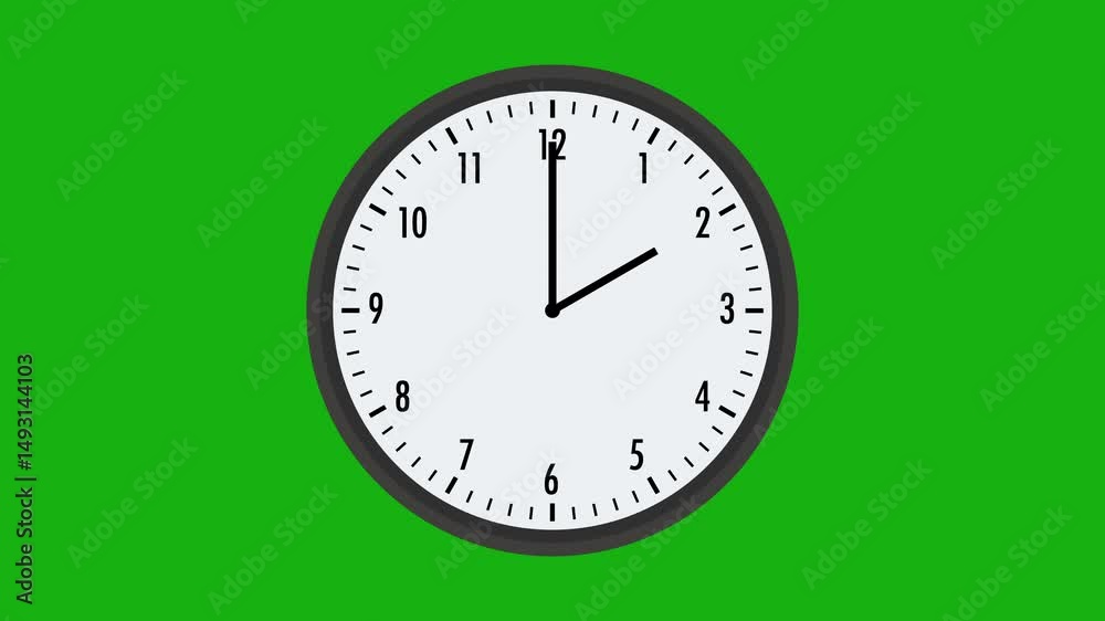 Clock Face with Hands Animated to Move Backwards Through 24 Hours on Green Screen Clock Face with Hands Animated to Move Backwards Through 24 Hours on Green Screen