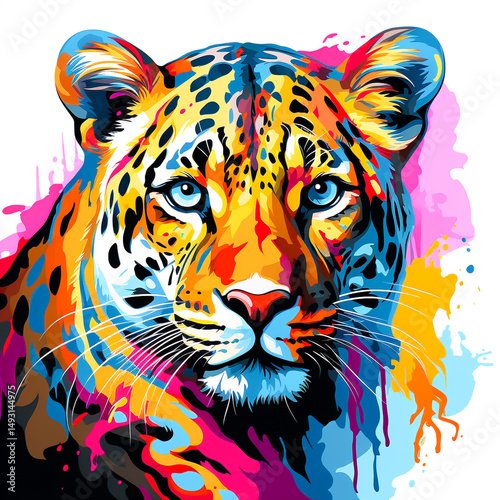 Colorful leopard, creative digital graphic design.