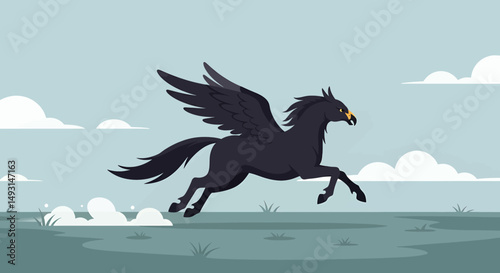 Pixel Art Winged Horse Running Through Landscape