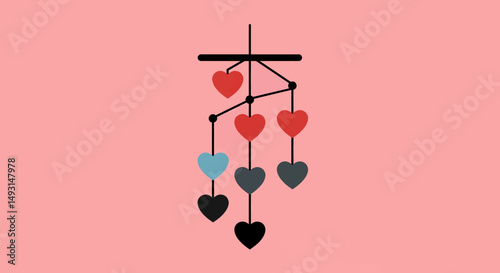 Colorful Hanging Hearts Mobile Decoration