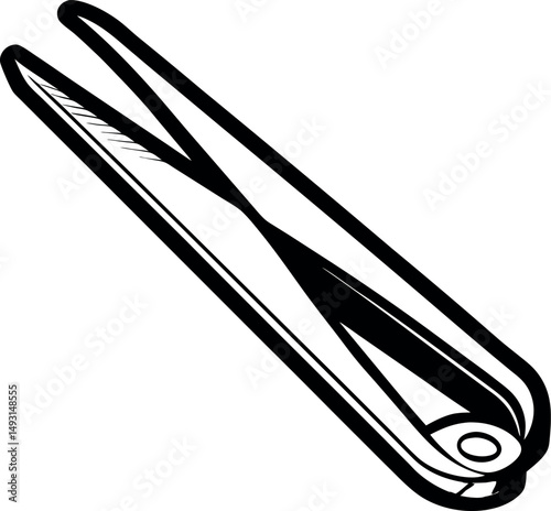 Monochrome illustration of a flat iron used for hair styling purposes 
