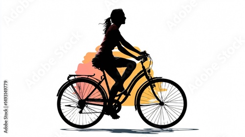 Professional Woman Riding Bicycle White Background