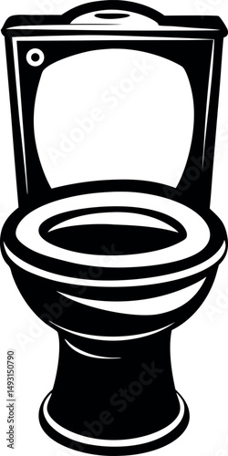 Stylized monochromatic graphic of a traditional toilet with the seat up vector silhouette Generative AI