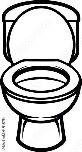 Simple black and white line drawing of a toilet with lid open vector silhouette Generative AI