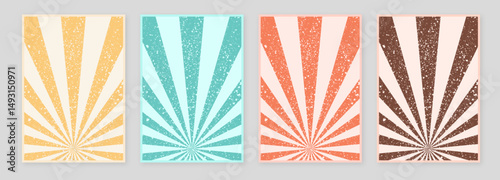 Retro pop art abstract background with light of sunburst. Starburst with halftone. Groovy 70s backgrounds. Sun ray retro background with flash. Vector illustration.