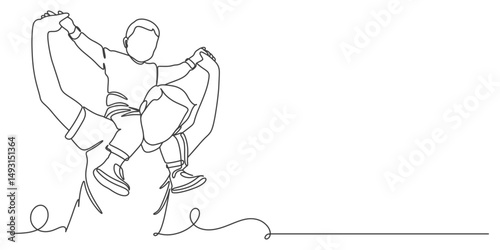 Fathers day line art style vector illustration, father and son line art illustration