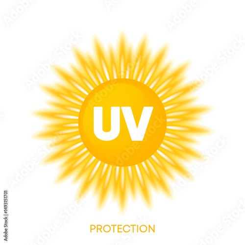 UV Protection. Ultraviolet Rays Icon. Sunblock. Skin care. SPF sun resistant. Sun UV level. Isolated Vector Illustration.