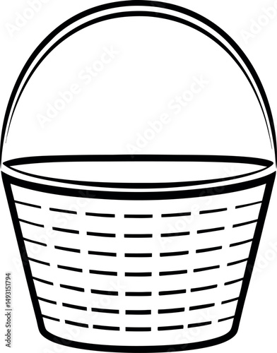 Simple black and white cartoon basket with handle for storage uses vector silhouette Generative AI