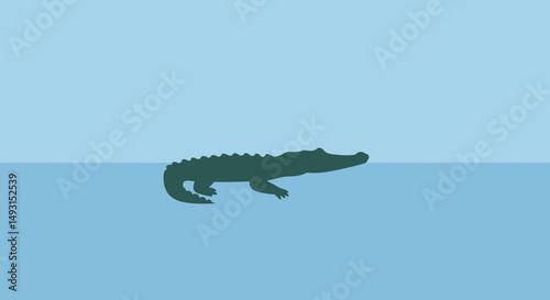 Pixelated Crocodile Swimming In Light Blue Water