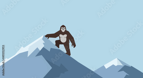 Gorilla On Snowy Mountain Pixel Art