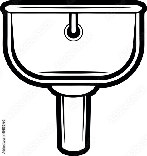 Stylized depiction of a pedestal sink with a thick black outline vector silhouette Generative AI