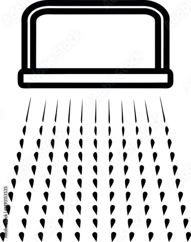 Simple black and white shower head icon with water drops falling down vector silhouette Generative AI