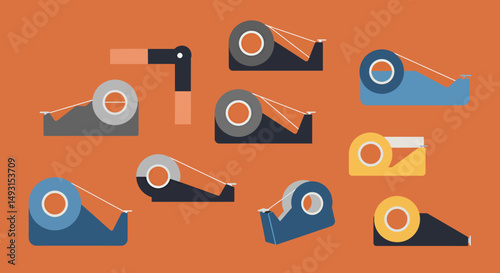 Various Tape Dispensers In Flat Design