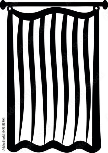 Stylized Drawing of Black and White Striped Curtains with Rod and Finials vector silhouette Generative AI