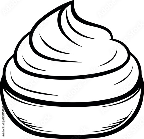 Illustration of a swirled ice cream dessert in black and white color vector silhouette Generative AI