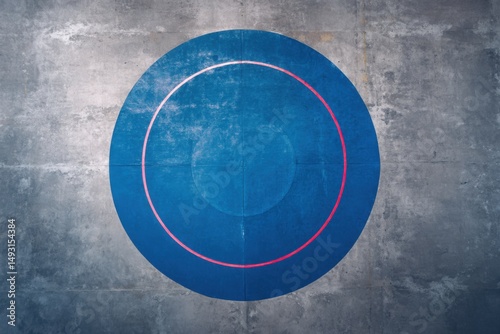 Wallpaper Mural Aerial view of blue wrestling mat with red ring on gray concrete floor for sports competition training and exercise Torontodigital.ca
