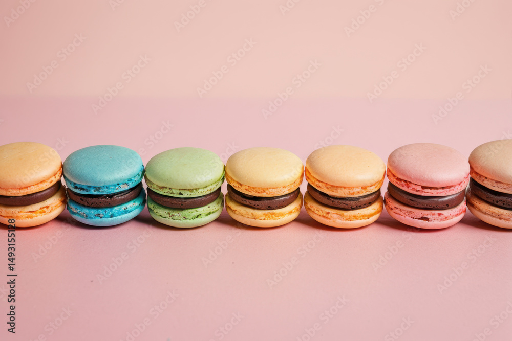 Delicious French pastries on a bright pink background, perfect for food photography and advertising Delicious French pastries on a bright pink background, perfect for food photography and advertising