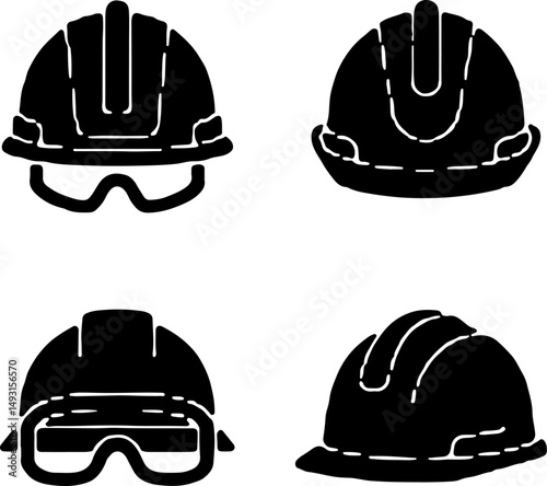 Construction Helmet Silhouettes Set"