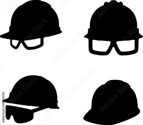 Construction Helmet Silhouettes Set" vector