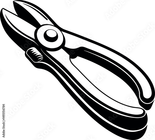 Monochrome illustration of garden shears, essential gardening tool for trimming, clipping vector silhouette 